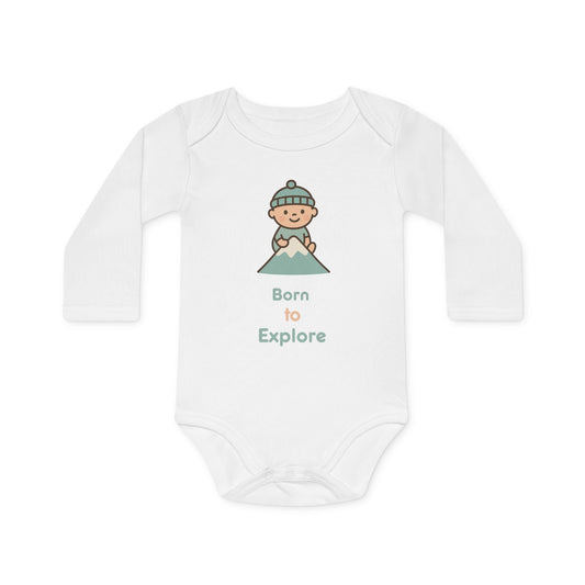 Baby Organic Bodysuit Long-Sleeve | Born to Explore | white