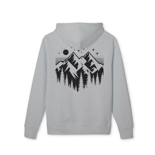 Mountain Nights Hoodie — Minimal Mountain & Pine Tree Graphic Pullover